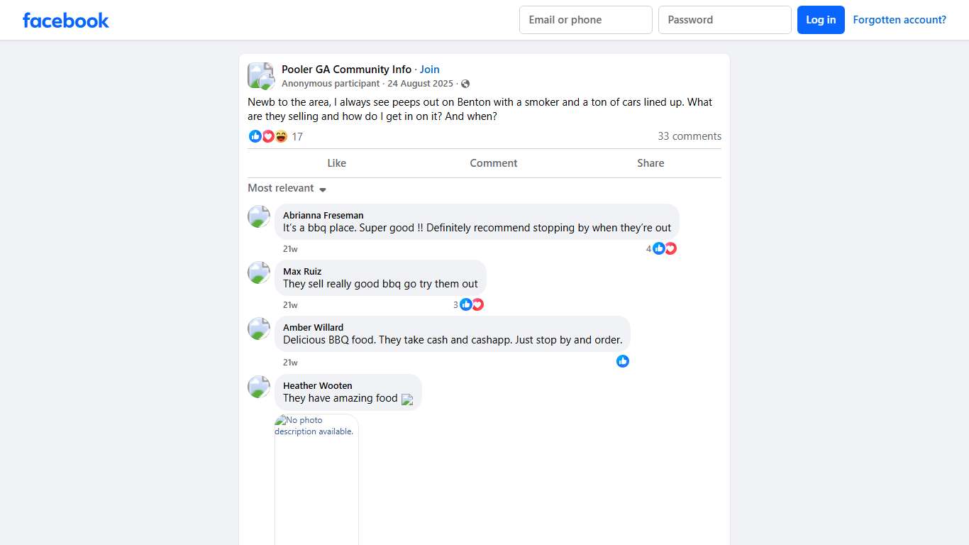 Pooler GA Community Info | Newb to the area, I always see peeps out on Benton with a smoker and a ton of cars lined up | Facebook